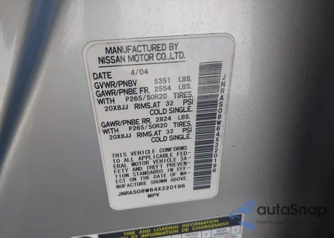 2004 Infiniti Fx35 from USA, damaged, VIN JNRAS08W64X220196